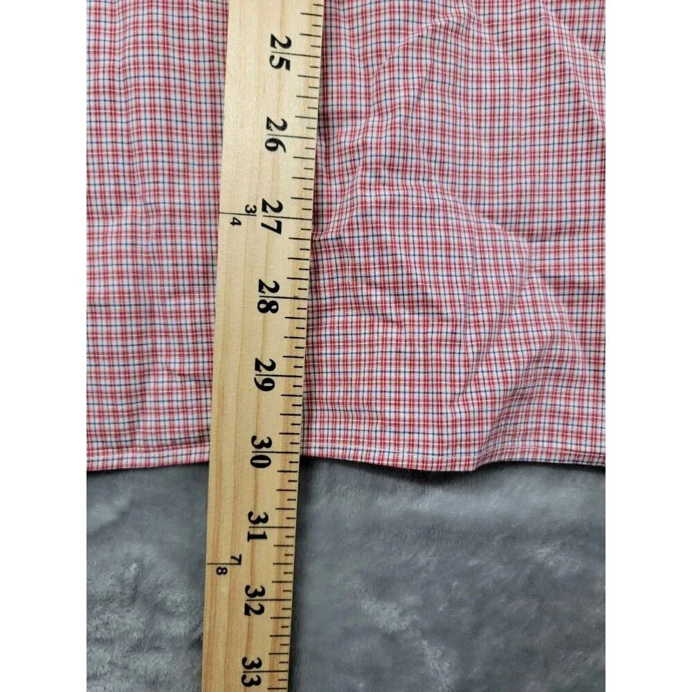 Banana Republic Shirt Men XL Pearl Snap Western Long Sleeve red blue micro plaid